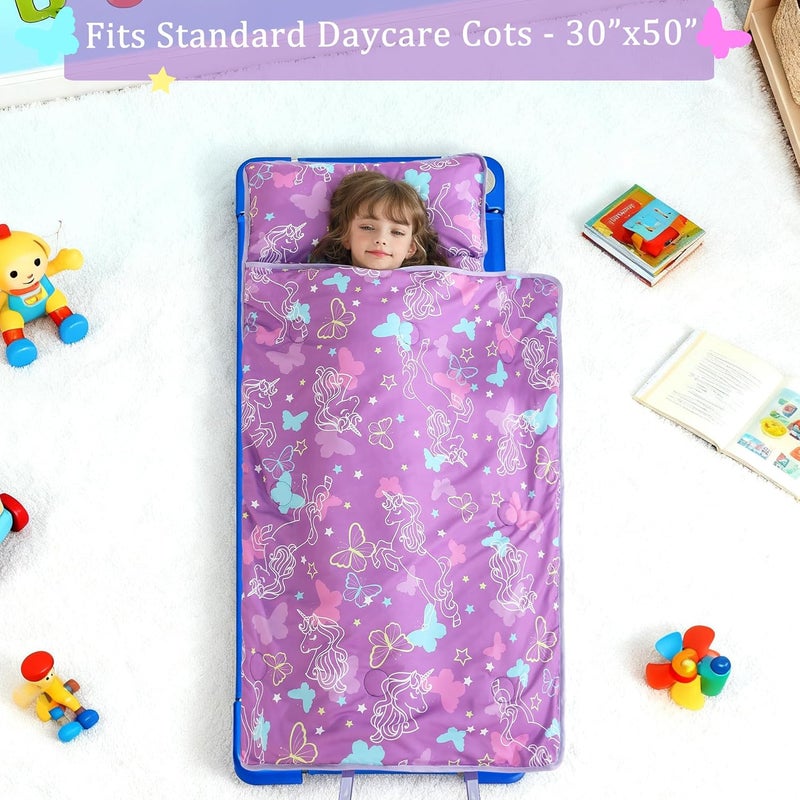 lasoftan Toddler Nap Mat for Preschool 50''x30'' Sleeping Mat with Removable Pillow and Minky Blanket for Kids Ages 3-7 Roll Up Soft Sleeping Bag for Boys Girls Kindergarten Daycare Sleepover - Image 3